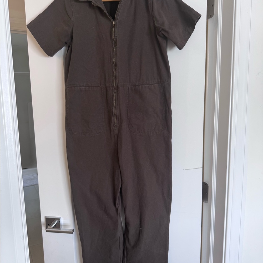 Women's Short-Sleeve Utility Jumpsuit in Dark Brown